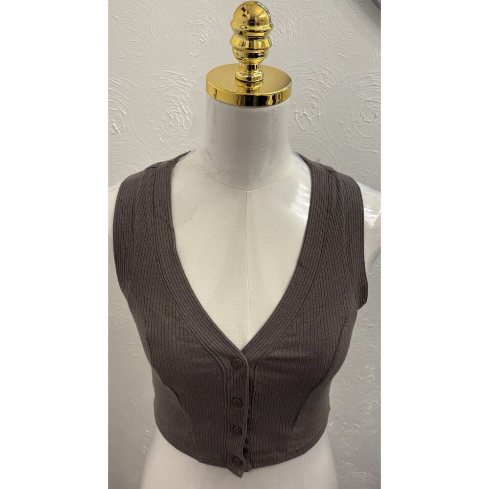 BDG Urban Outfitters Mocha Brown Cropped Vest Size Small Racerback Ribbed